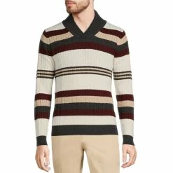 Cheapest ⭐ Murano Intergalactic Collection Stripe Shawl Collar Cable Knit Sweater Ecru 🔔 -Murano Shop unnamed file 1012