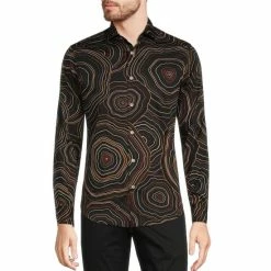Cheapest ❤️ Murano Intergalactic Collection Slim-Fit Geode Print Long-Sleeve Woven 👕 Shirt Black 👏