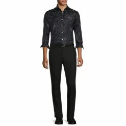 Outlet ✨ Murano Electric Jungle Collection Slim-Fit Floral Jacquard Long-Sleeve Woven 👚 Shirt Black 🔔 -Murano Shop unnamed file 1068