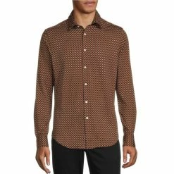 Promo 🎁 Murano Slim-Fit Star Print Performance Stretch Long-Sleeve Woven 👚 Shirt Midnight Blue ❤️