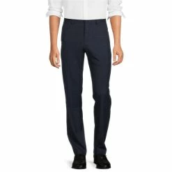 Cheapest 🔔 Murano Alex Slim-Fit Flat Front Plaid 👗 Dress Pants Navy ⌛