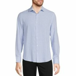 Best Pirce 😀 Murano Slim-Fit Grid Print Performance Stretch Long-Sleeve Woven 👕 Shirt White 🛒