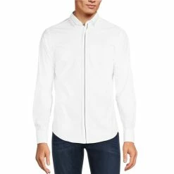 Discount 🌟 Murano Electric Jungle Collection Slim-Fit Center Stripe Long-Sleeve Woven 👕 Shirt Whiteness 🛒