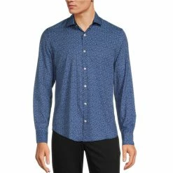 Cheap 💯 Murano Slim-Fit Floral Print Performance Stretch Long-Sleeve Woven 👕 Shirt Blue 😉