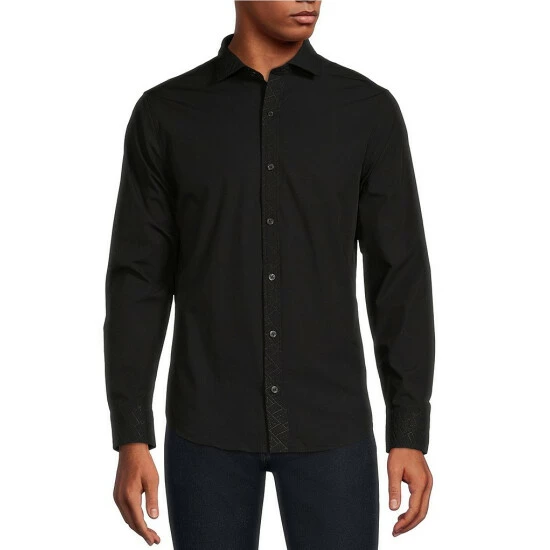 Brand new ๐ฅ Murano Electric Jungle Collection Slim-Fit Solid Long-Sleeve Embossed Woven ๐ Shirt Black ๐ 1 Brand new ๐ฅ Murano Electric Jungle Collection Slim-Fit Solid Long-Sleeve Embossed Woven ๐ Shirt Black ๐