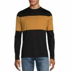 Best reviews of 🔥 Murano Liquid Luxury Slim-Fit Placed Stripe Long-Sleeve Crew Black ✨