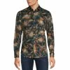 Budget ✨ Murano Electric Jungle Collection Slim-Fit Neon Floral Print Long-Sleeve Woven 👚 Shirt Dark Navy 🥰