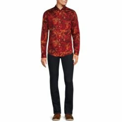 Discount ✨ Murano Intergalactic Collection Slim-Fit Lava Print Long-Sleeve Woven 👕 Shirt Red ✔️ -Murano Shop unnamed file 1245