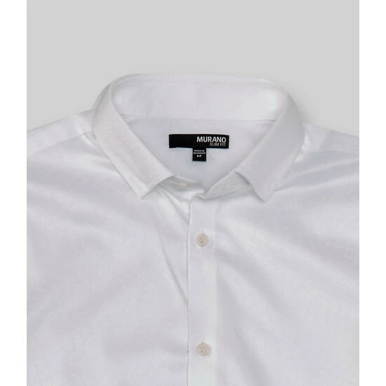 Flash Sale ✔️ Murano Archive Collection Slim-Fit Tossed Grid Jacquard Long-Sleeve Woven 👕 Shirt White 🛒 2 Flash Sale ✔️ Murano Archive Collection Slim-Fit Tossed Grid Jacquard Long-Sleeve Woven 👕 Shirt White 🛒 - Image 2