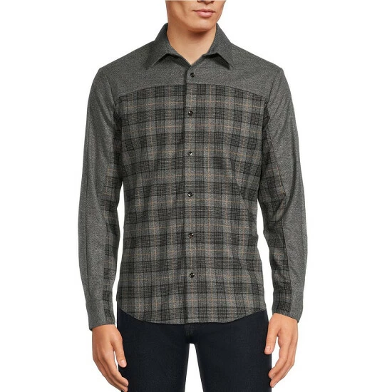 Outlet 😀 Murano Electric Jungle Collection Slim-Fit Plaid Pieced Long-Sleeve Woven 👕 Shirt Jacket Black 🔔 1 Outlet 😀 Murano Electric Jungle Collection Slim-Fit Plaid Pieced Long-Sleeve Woven 👕 Shirt Jacket Black 🔔
