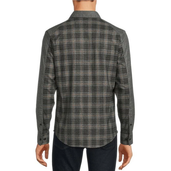 Outlet 😀 Murano Electric Jungle Collection Slim-Fit Plaid Pieced Long-Sleeve Woven 👕 Shirt Jacket Black 🔔 2 Outlet 😀 Murano Electric Jungle Collection Slim-Fit Plaid Pieced Long-Sleeve Woven 👕 Shirt Jacket Black 🔔 - Image 2