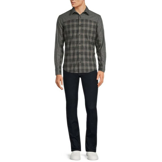 Outlet 😀 Murano Electric Jungle Collection Slim-Fit Plaid Pieced Long-Sleeve Woven 👕 Shirt Jacket Black 🔔 3 Outlet 😀 Murano Electric Jungle Collection Slim-Fit Plaid Pieced Long-Sleeve Woven 👕 Shirt Jacket Black 🔔 - Image 3