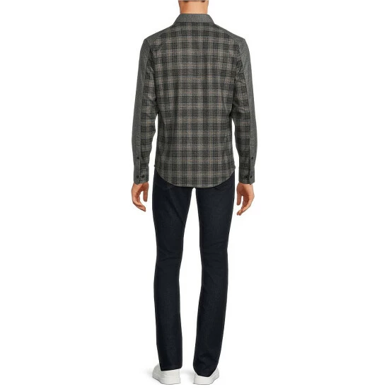 Outlet 😀 Murano Electric Jungle Collection Slim-Fit Plaid Pieced Long-Sleeve Woven 👕 Shirt Jacket Black 🔔 4 Outlet 😀 Murano Electric Jungle Collection Slim-Fit Plaid Pieced Long-Sleeve Woven 👕 Shirt Jacket Black 🔔 - Image 4