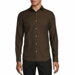 Hot Sale ❤️ Murano Big & Tall Electric Jungle Collection Slim Fit Eye Jacquard Long-Sleeve Woven 👕 Shirt Black 🎉