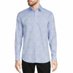 Promo 👍 Murano Paisley Pattern Jacquard Long-Sleeve Woven 👚 Shirt Light Blue 👍