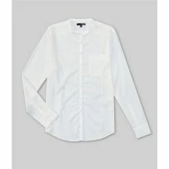 Discount ✨ Murano Archive Collection Slim-Fit Mandarin Collar Long-Sleeve Woven 👕 Shirt Dark Navy ✔️