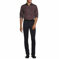 Promo 👏 Murano Archive Collection Slim-Fit Tossed Grid Print Long-Sleeve Woven 👕 Shirt Dark Navy 👏 -Murano Shop unnamed file 1294