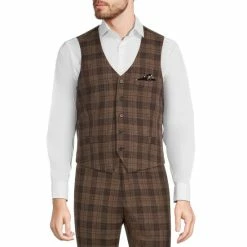 Discount 😉 Murano Plaid 5-Button Welt Suit Separates Vest Brown ✨