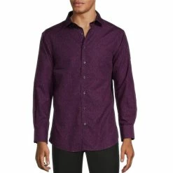 Brand new ⭐ Murano Non-Iron Slim Fit Spread Collar Leaf Print Poplin 👗 Dress 👚 Shirt Navy/megenta 🌟