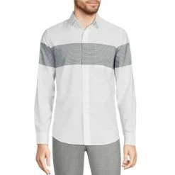 Best reviews of ❤️ Murano Archive Collection Slim-Fit Placed Chest Stripe Long-Sleeve Woven 👕 Shirt White ✨