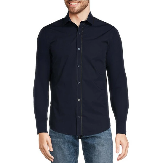 Budget π Murano Electric Jungle Collection Slim-Fit Solid Long-Sleeve Heat Seal Woven π Shirt Dark Navy π 1 Budget π Murano Electric Jungle Collection Slim-Fit Solid Long-Sleeve Heat Seal Woven π Shirt Dark Navy π