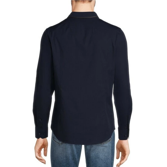 Budget π Murano Electric Jungle Collection Slim-Fit Solid Long-Sleeve Heat Seal Woven π Shirt Dark Navy π 2 Budget π Murano Electric Jungle Collection Slim-Fit Solid Long-Sleeve Heat Seal Woven π Shirt Dark Navy π - Image 2