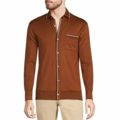 New 🎁 Murano Intergalactic Collection Slim-Fit Long-Sleeve Jacquard Tipped 🧥 Coatfront 👚 Shirt Dark Copper 🎉