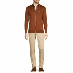 New 🎁 Murano Intergalactic Collection Slim-Fit Long-Sleeve Jacquard Tipped 🧥 Coatfront 👚 Shirt Dark Copper 🎉 -Murano Shop unnamed file 1385