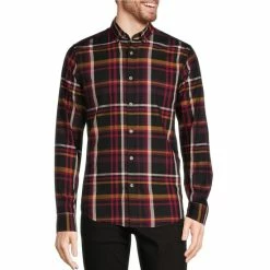 Wholesale 🤩 Murano Intergalactic Collection Slim-Fit Dobby Plaid Long-Sleeve Woven 👚 Shirt Black 🧨