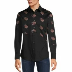 Cheapest 🎉 Murano Sateen Mermaid Pieced Print Long-Sleeve Woven 👕 Shirt Black ❤️
