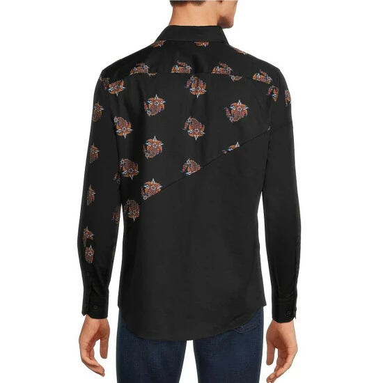 Cheapest 🎉 Murano Sateen Mermaid Pieced Print Long-Sleeve Woven 👕 Shirt Black ❤️ 2 Cheapest 🎉 Murano Sateen Mermaid Pieced Print Long-Sleeve Woven 👕 Shirt Black ❤️ - Image 2