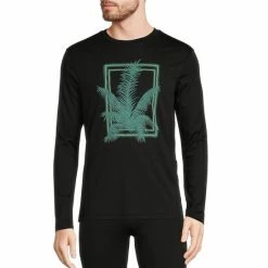 Best deal 👍 Murano Electric Jungle Collection Slim-Fit Flocked Fern Long-Sleeve Tee Black 🔔