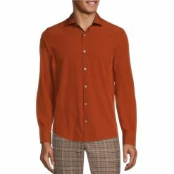 Best deal 👍 Murano Slim-Fit Solid Performance Stretch Long-Sleeve Woven 👕 Shirt Copper 🛒