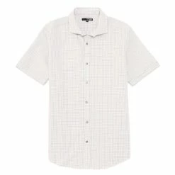 Cheap 𧨠Murano Modern Palm Springs Collection Slim-Fit Seersucker Checked Snap-Front Short-Sleeve π Shirt Khaki β€οΈ