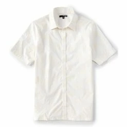 Hot Sale ❤️ Murano Modern Palm Springs Collection Slim Covered Placket Print 👚 Shirt Ecru ❤️