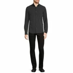 Best deal 🎁 Murano Slim-Fit Solid Performance Stretch Long-Sleeve Woven 👕 Shirt Charcoal 🧨 -Murano Shop unnamed file 293
