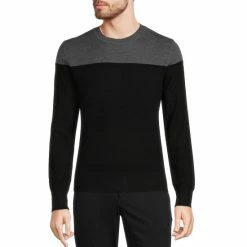 Discount ⌛ Murano Performance Color Block Crewneck Sweater Black 🤩