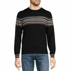 New 🔔 Murano Performance Textured Stripe Sweater Black 👏