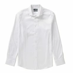 Hot Sale ⌛ Murano Wardrobe Essentials Long-Sleeve Slim-Fit Textured Spread-Collar Sportshirt Dark Navy 🔥