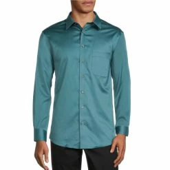 Deals ✔️ Murano Teal Solid Slim-Fit With Stretch Sateen Point Collar 👗 Dress 👚 Shirt ❤️