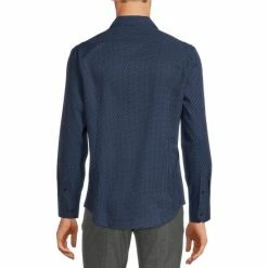 Discount ✔️ Murano Performance Stretch Slim-Fit Geometric Print Long-Sleeve Woven 👕 Shirt Navy ✨ -Murano Shop unnamed file 430