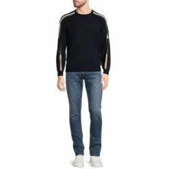 Cheap 👍 Murano Performance Shoulder Stripe Navy Crewneck Sweater 🔔 -Murano Shop unnamed file 469