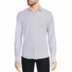 Promo 🥰 Murano Slim-Fit Zig-Zag Print Performance Stretch Long-Sleeve Woven 👕 Shirt Purple 🛒