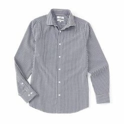 Hot Sale 😍 Murano Slim-Fit Non-Iron Italian Check Long-Sleeve Woven 👚 Shirt Navy 😉