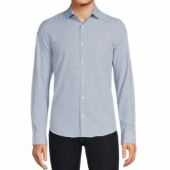 Budget ✔️ Murano Slim-Fit Diamond Print Performance Stretch Long-Sleeve Woven 👕 Shirt White 🔥