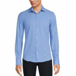 Buy 🎁 Murano Slim-Fit Bubble Print Performance Stretch Long-Sleeve Woven 👕 Shirt Blue 🎉