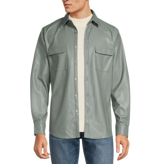 Best Sale ๐ Murano Electric Jungle Collection Slim-Fit Faux Leather ๐ Shirt Jacket Sage ๐ 1 Best Sale ๐ Murano Electric Jungle Collection Slim-Fit Faux Leather ๐ Shirt Jacket Sage ๐