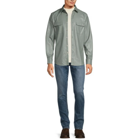 Best Sale ๐ Murano Electric Jungle Collection Slim-Fit Faux Leather ๐ Shirt Jacket Sage ๐ 4 Best Sale ๐ Murano Electric Jungle Collection Slim-Fit Faux Leather ๐ Shirt Jacket Sage ๐ - Image 4