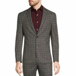 Buy 👍 Murano Slim-Fit Plaid Suit Separates Blazer Burgundy 🛒