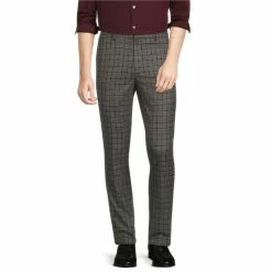 Deals ⌛ Murano Evan Extra Slim-Fit Plaid Suit Separates Flat Front 👗 Dress Pants Burgundy 🌟